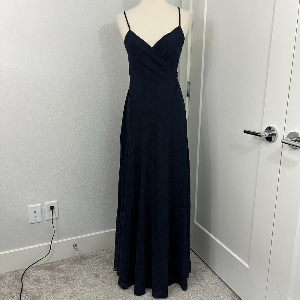 Anthropologie Hutch XS Navy Blue Alden Wrap Lace Floral Maxi Dress